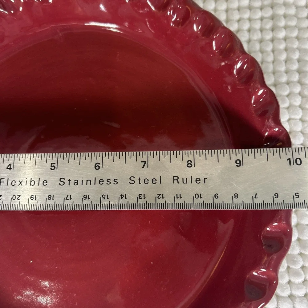 Bybee Pottery Burgundy Red Scalloped Rim Ceramic Pie Dish Signed BB Handmade KY
